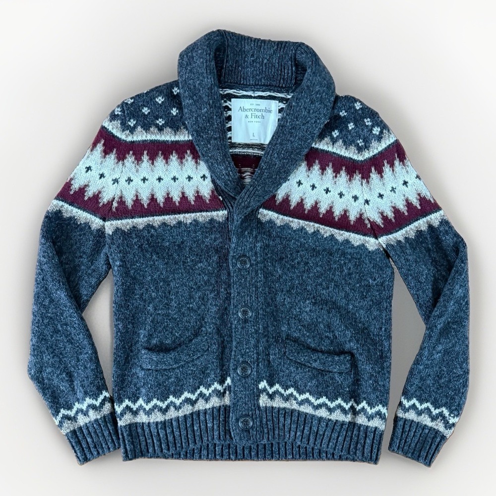Men's Abercrombie & Fitch Heritage Fair Isle Shawl Collar Cardigan Size L